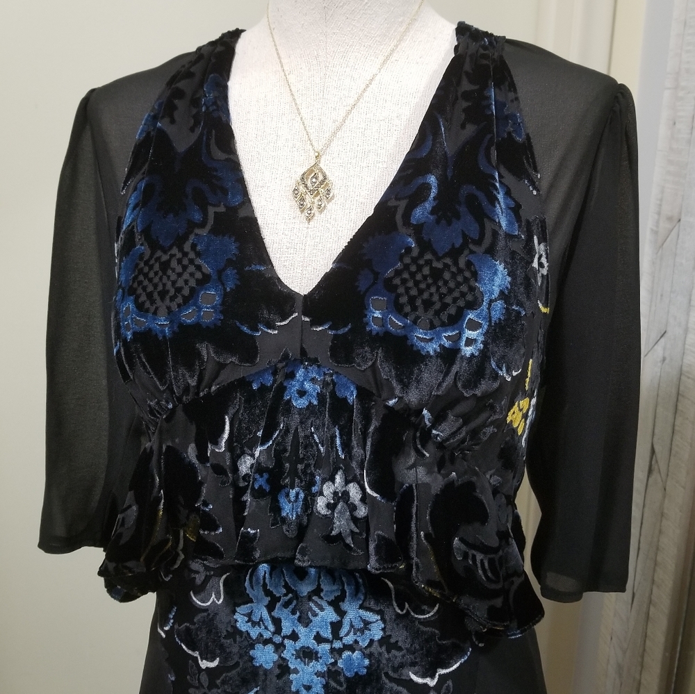 Anna SuiArabesque Floral Velvet DressBlack 4 - Picture 2 of 8